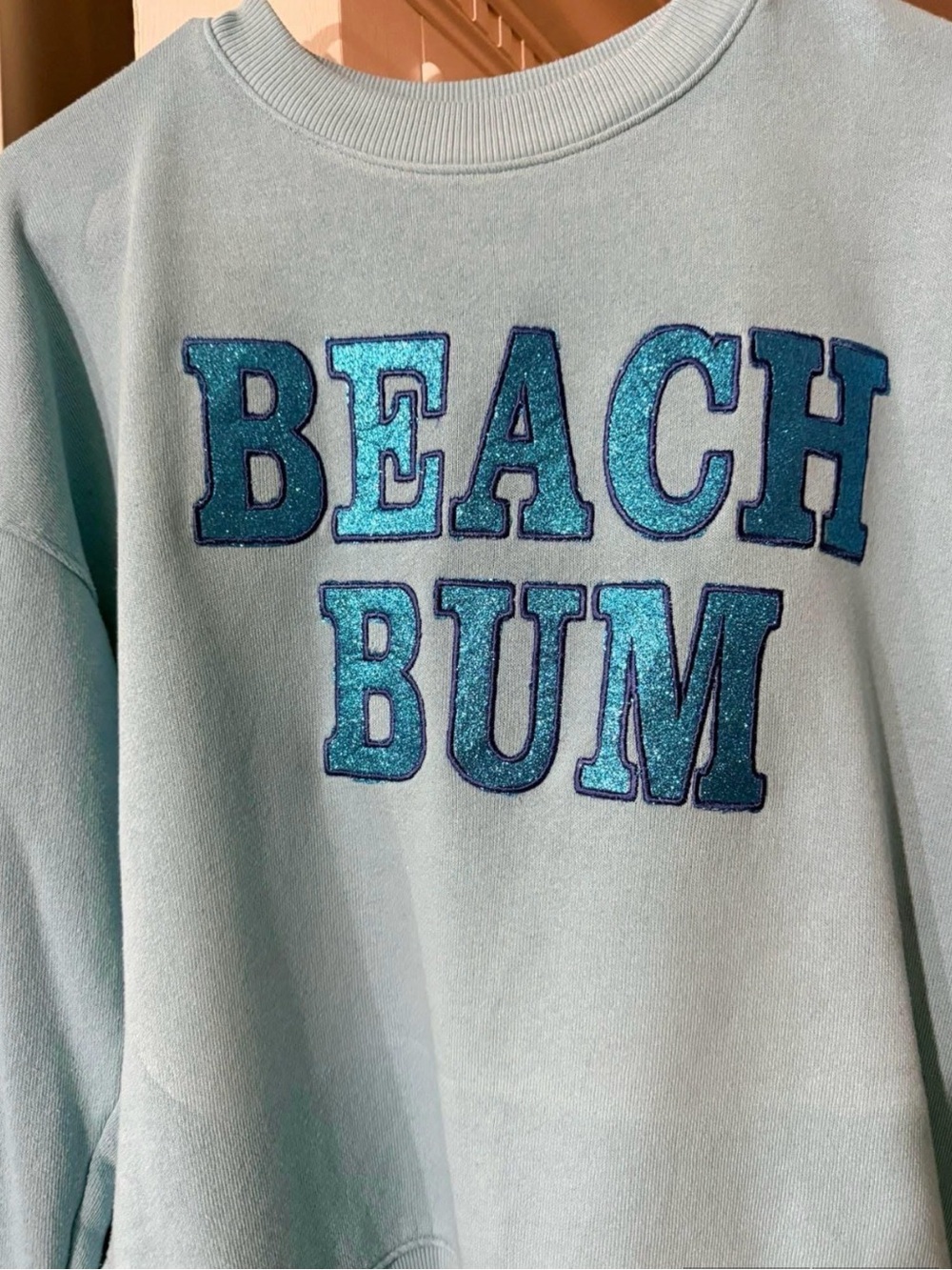 Aqua teal Light Blue "Beach Bum" Sweatshirt with Blue Glitter Letters